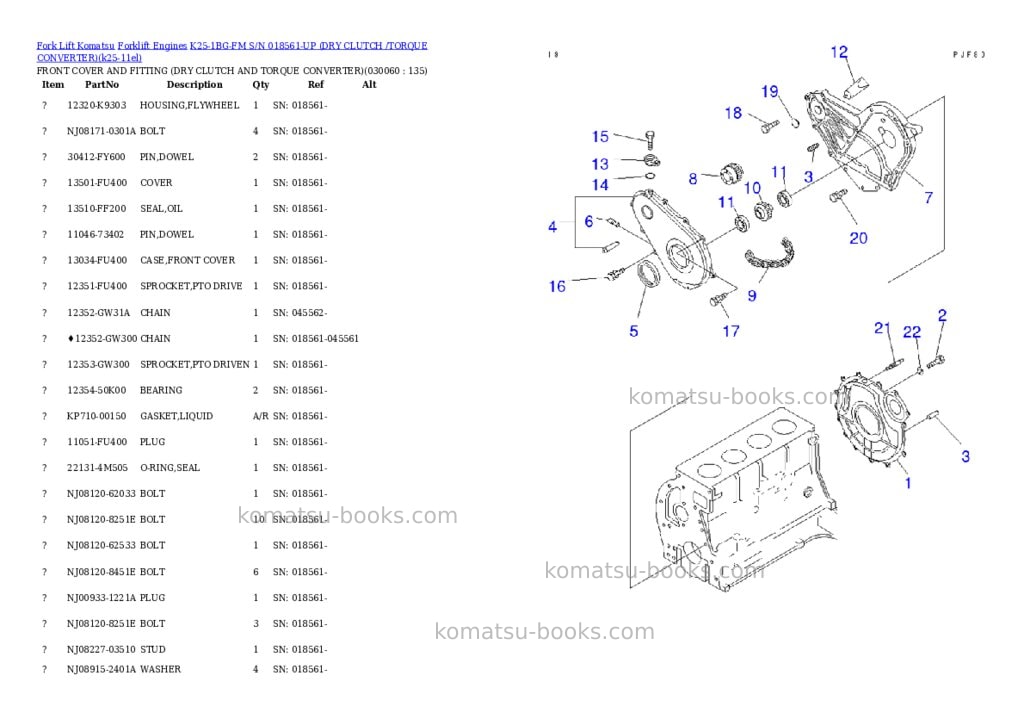 Komatsu k25-1bg-fm s/n 018561-up （ﾄﾞﾗｲｸﾗｯﾁ/ﾄﾙｸｺﾝﾊﾞｰﾀ） Parts catalog cover Page 5