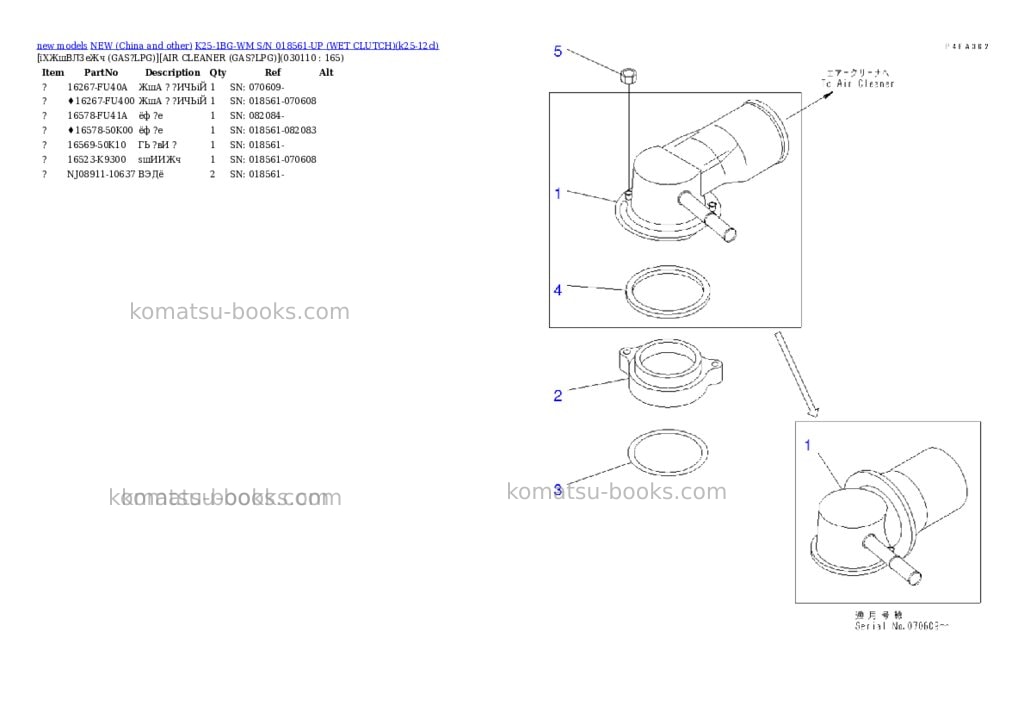 Komatsu k25-1bg-wm s/n 018561-up wet clutch Parts catalog cover Page 10 Komatsu k25-1bg-wm s/n 018561-up wet clutch Parts catalog cover Page 10
