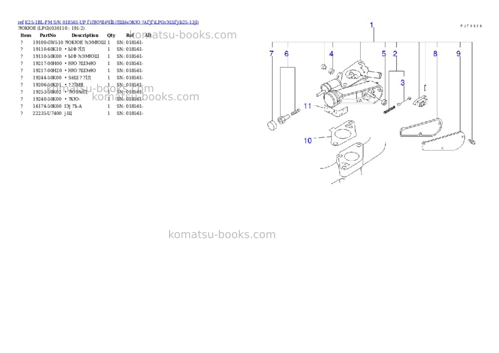 Komatsu K25-1BL-FM S/N 018561-UP ЃiДЮЧІёЧЇБ/ДЩёєЭКЮ ?АЃjЃiLPGѕЭЦіЃj Parts catalog cover Page 10