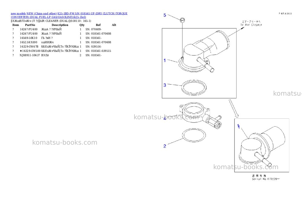 Komatsu k25-1bd-fm s/n 018561-up dry clutch /torque converter dual fuel-lp gas/gasoline Parts catalog cover Page 10