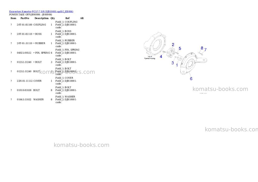 Komatsu pc57-7 s/n djb10001-up Parts catalog cover Page 3