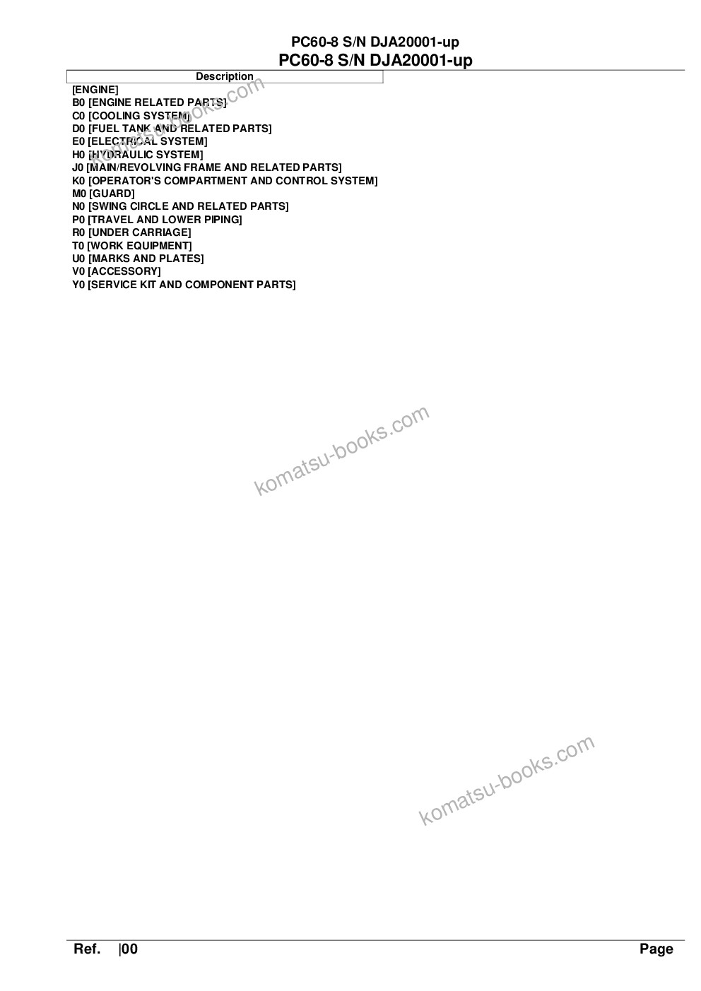 Komatsu pc60-8 s/n dja20001-up Parts catalog cover Komatsu pc60-8 s/n dja20001-up Parts catalog cover