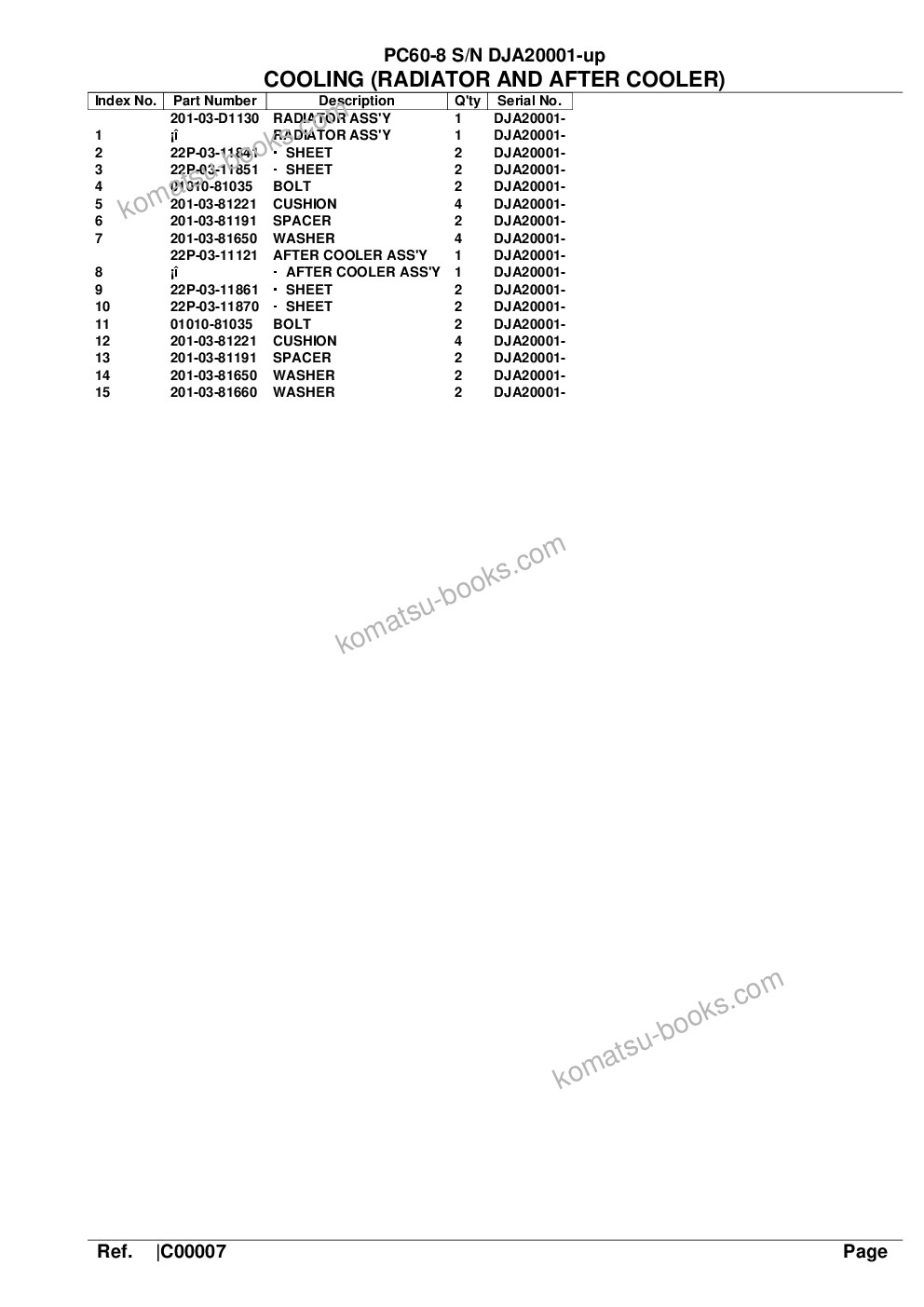 Komatsu pc60-8 s/n dja20001-up Parts catalog cover Page 9 Komatsu pc60-8 s/n dja20001-up Parts catalog cover Page 9