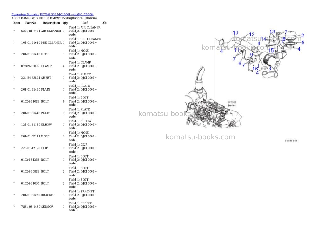 Komatsu pc70-8 s/n djc10001~-up Parts catalog cover
