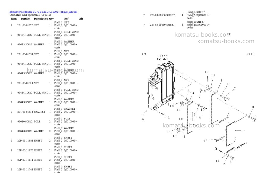 Komatsu pc70-8 s/n djc10001~-up Parts catalog cover Page 8