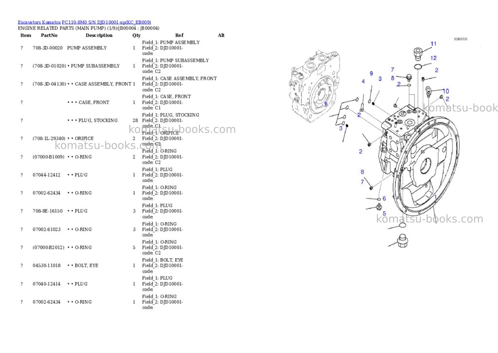 Komatsu pc110-8m0 s/n djd10001-up Parts catalog cover Komatsu pc110-8m0 s/n djd10001-up Parts catalog cover