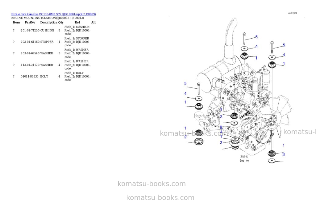Komatsu pc110-8m0 s/n djd10001-up Parts catalog cover Page 10 Komatsu pc110-8m0 s/n djd10001-up Parts catalog cover Page 10