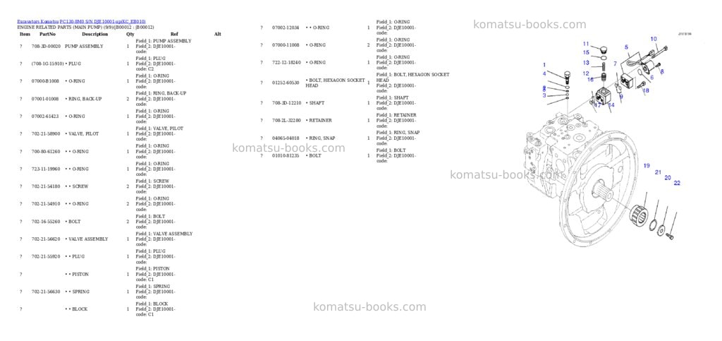 Komatsu pc130-8m0 s/n dje10001-up Parts catalog cover