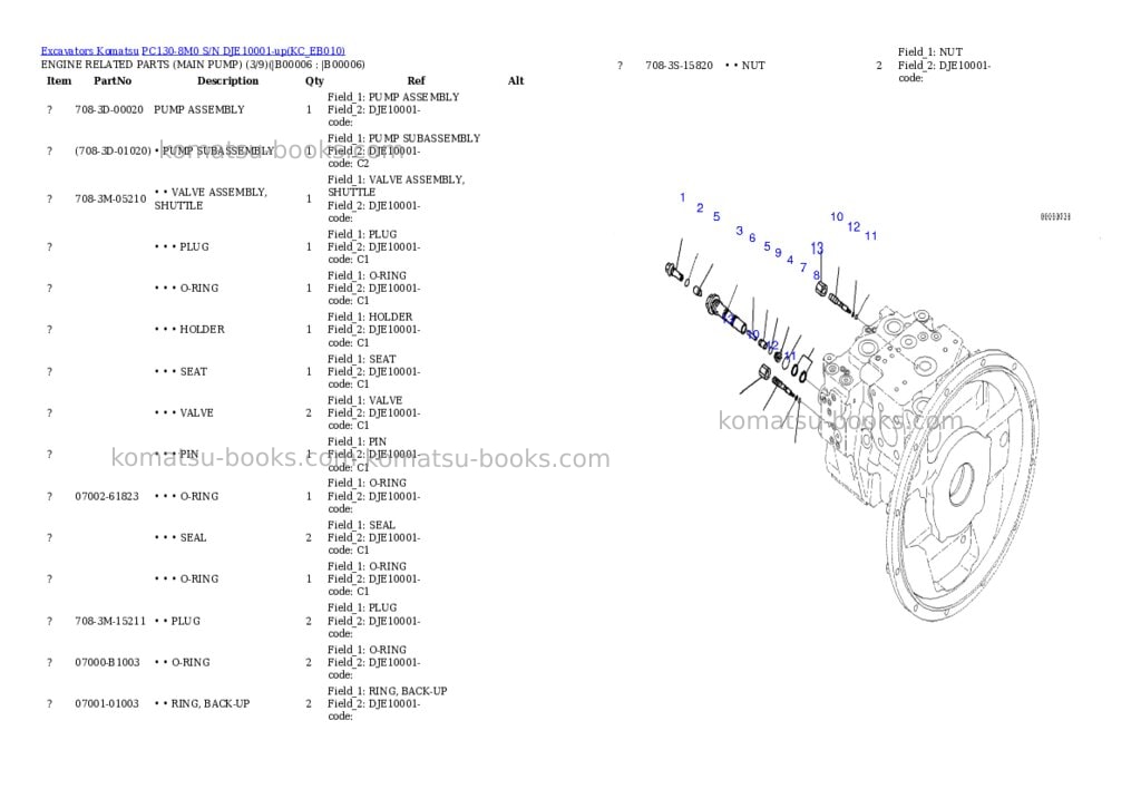 Komatsu pc130-8m0 s/n dje10001-up Parts catalog cover Page 3
