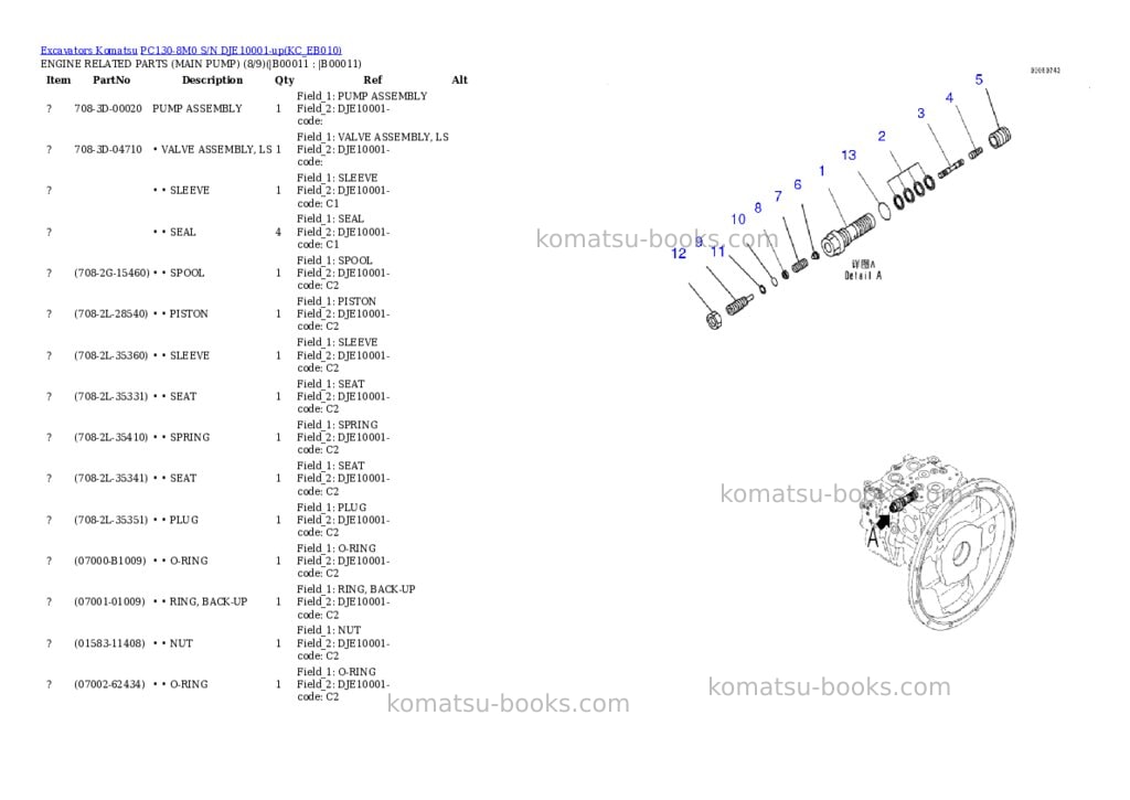 Komatsu pc130-8m0 s/n dje10001-up Parts catalog cover Page 8