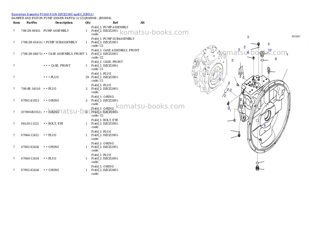 Komatsu pc450-8 s/n dzcz2001-up Parts catalog cover Komatsu pc450-8 s/n dzcz2001-up Parts catalog cover