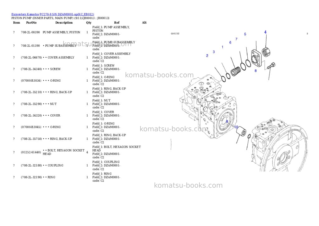 Komatsu pc270-8 s/n dzam0001-up Parts catalog cover Page 10 Komatsu pc270-8 s/n dzam0001-up Parts catalog cover Page 10