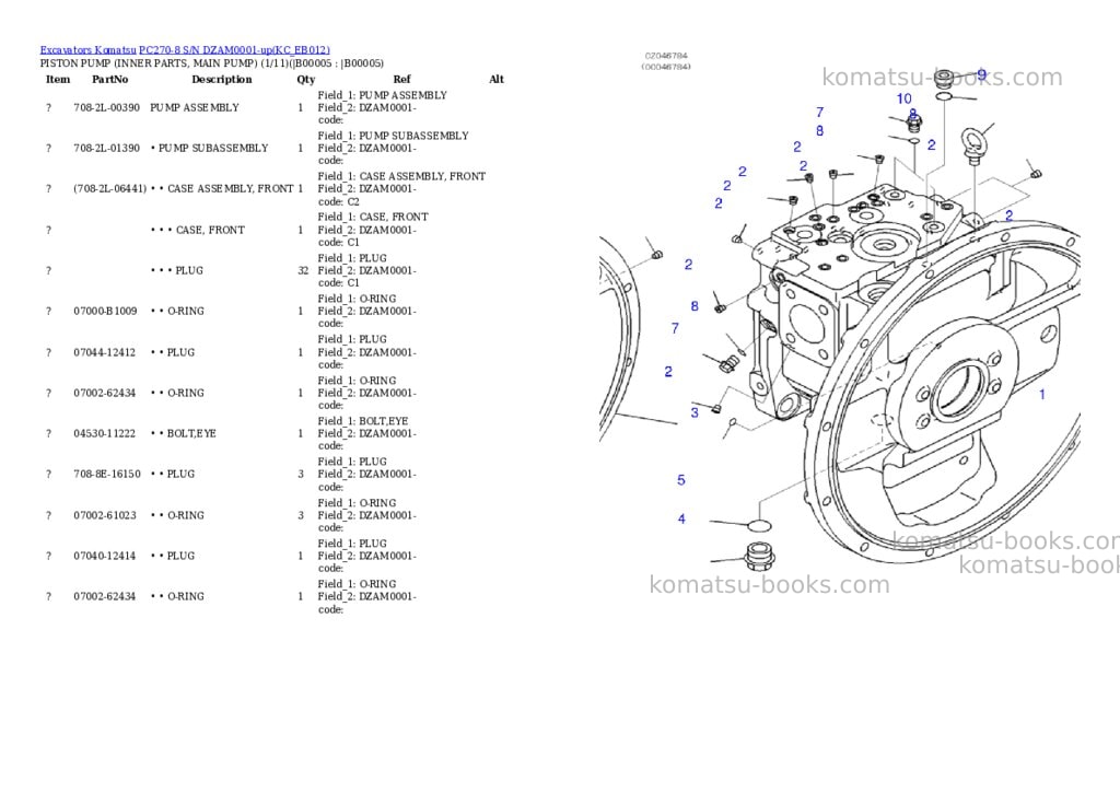 Komatsu pc270-8 s/n dzam0001-up Parts catalog cover Page 2 Komatsu pc270-8 s/n dzam0001-up Parts catalog cover Page 2