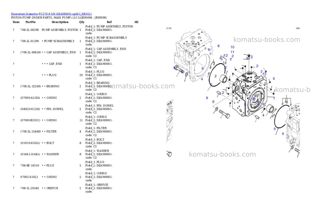Komatsu pc270-8 s/n dzam0001-up Parts catalog cover Page 3 Komatsu pc270-8 s/n dzam0001-up Parts catalog cover Page 3