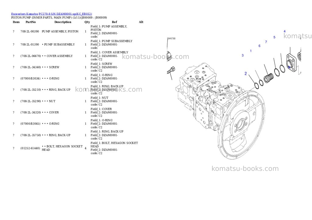Komatsu pc270-8 s/n dzam0001-up Parts catalog cover Page 6 Komatsu pc270-8 s/n dzam0001-up Parts catalog cover Page 6