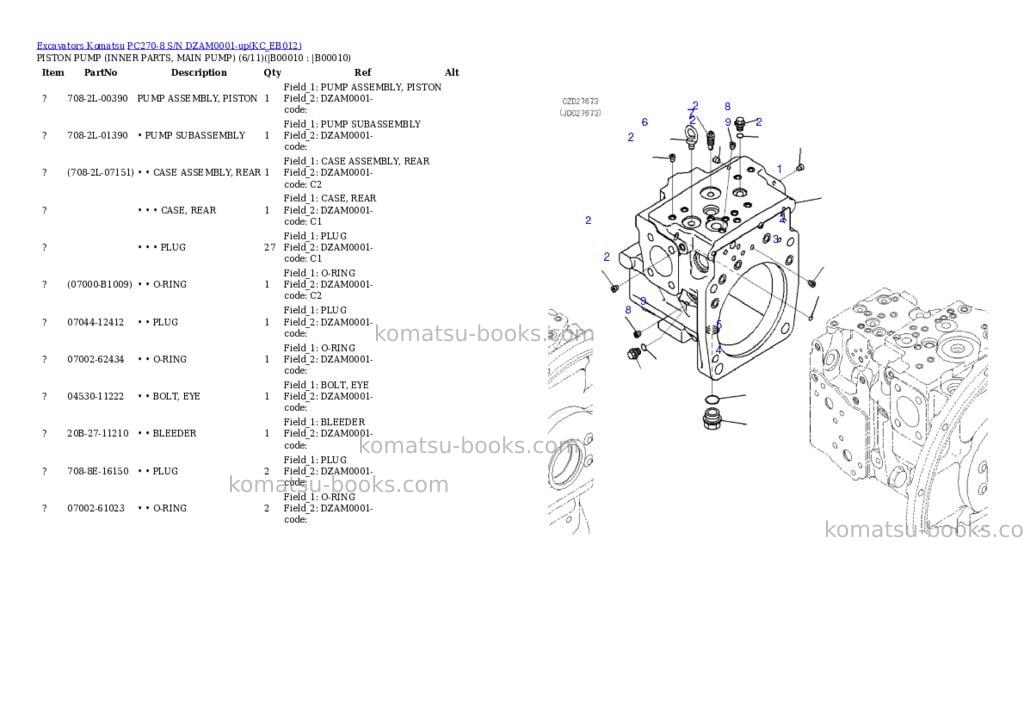 Komatsu pc270-8 s/n dzam0001-up Parts catalog cover Page 7 Komatsu pc270-8 s/n dzam0001-up Parts catalog cover Page 7