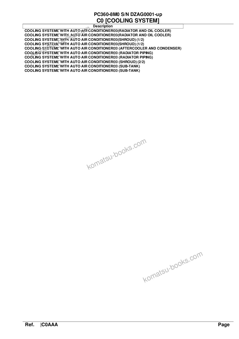 Komatsu pc360-8m0 s/n dzag0001-up Parts catalog cover Page 9 Komatsu pc360-8m0 s/n dzag0001-up Parts catalog cover Page 9