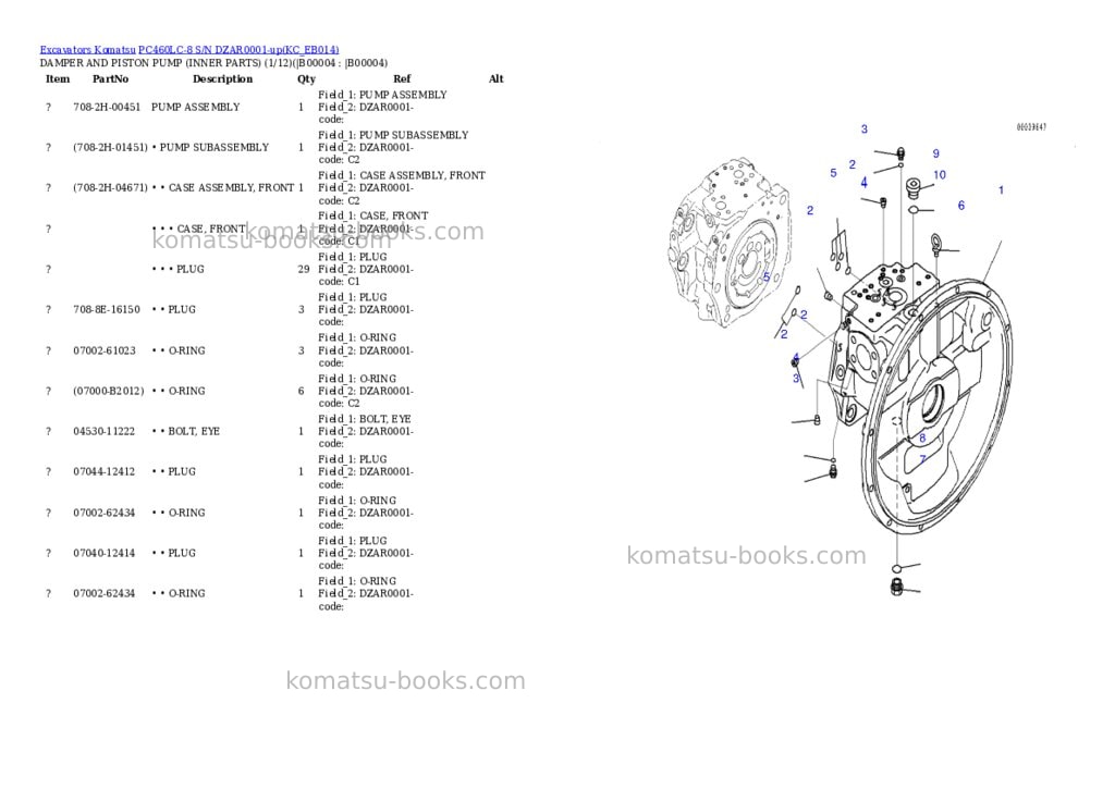 Komatsu pc460lc-8 s/n dzar0001-up Parts catalog cover Komatsu pc460lc-8 s/n dzar0001-up Parts catalog cover