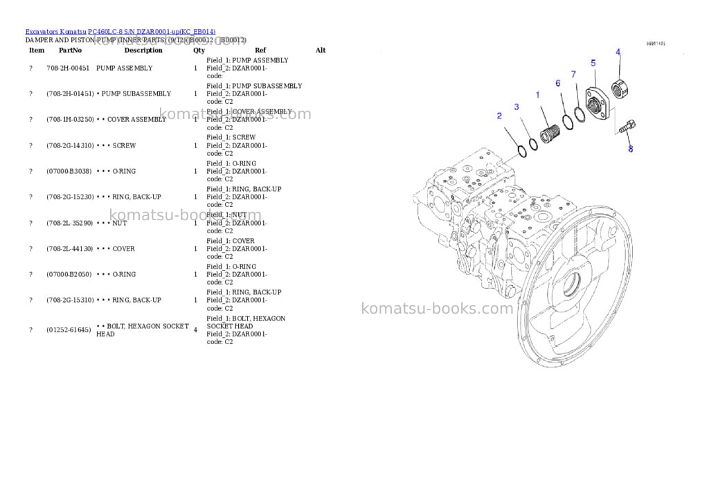 Komatsu pc460lc-8 s/n dzar0001-up Parts catalog cover Page 9 Komatsu pc460lc-8 s/n dzar0001-up Parts catalog cover Page 9