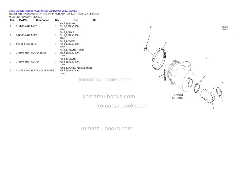Komatsu wa470-6 s/n dzad20001-up Parts catalog cover Page 4