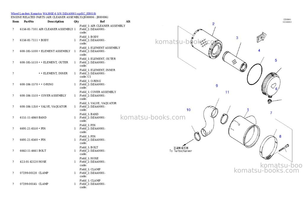 Komatsu wa380z-6 s/n dzaa0001-up Parts catalog cover Page 3