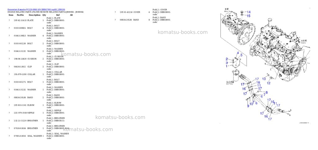 Komatsu pc220-8m0 s/n dbbg7001-up Parts catalog cover Komatsu pc220-8m0 s/n dbbg7001-up Parts catalog cover