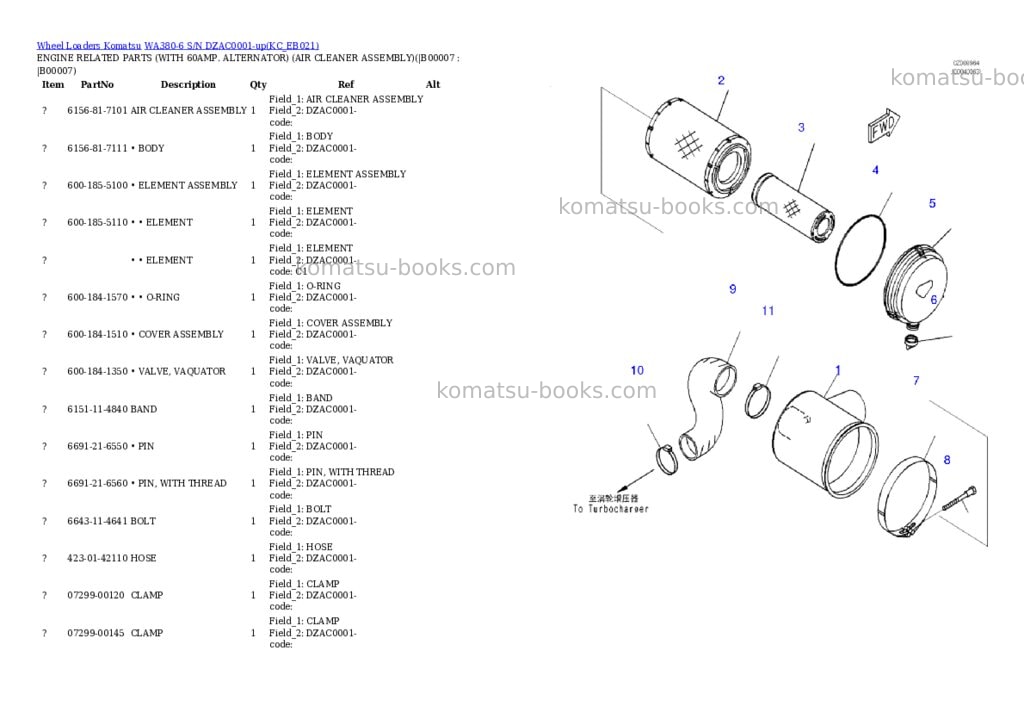 Komatsu wa380-6 s/n dzac0001-up Parts catalog cover Page 4