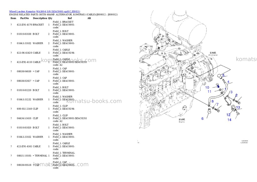 Komatsu wa380-6 s/n dzac0001-up Parts catalog cover Page 9