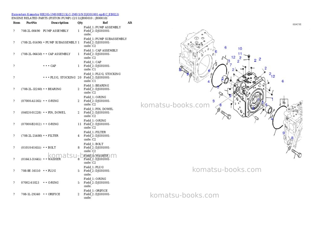 Komatsu hb205-1m0 hb215lc-1m0 s/n djg01001-up Parts catalog cover Page 7 Komatsu hb205-1m0 hb215lc-1m0 s/n djg01001-up Parts catalog cover Page 7