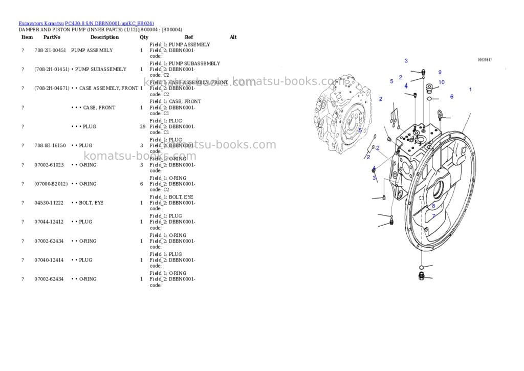 Komatsu pc430-8 s/n dbbn0001-up Parts catalog cover