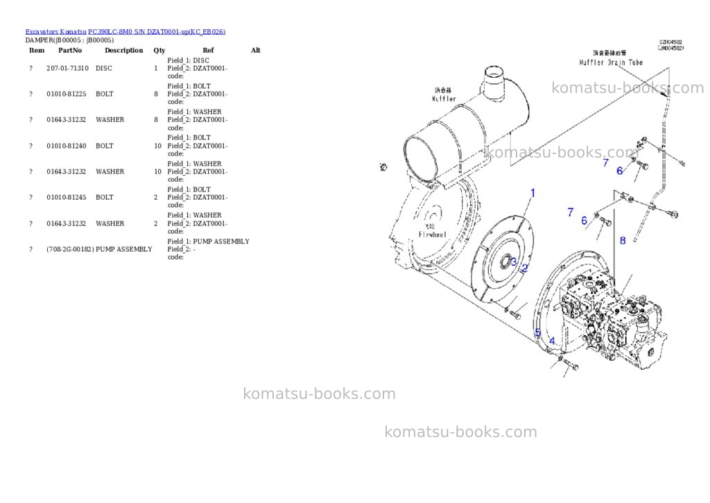 Komatsu pc390lc-8m0 s/n dzat0001-up Parts catalog cover Page 2 Komatsu pc390lc-8m0 s/n dzat0001-up Parts catalog cover Page 2