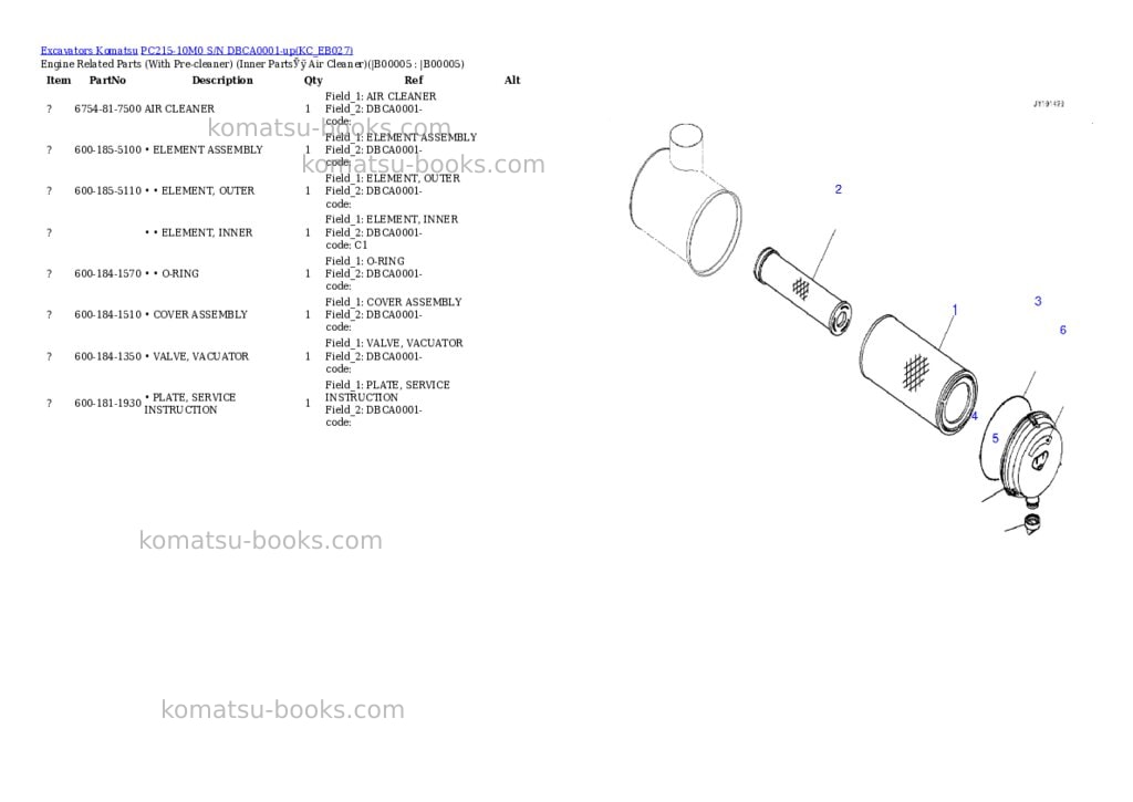 Komatsu PC215-10M0 S/N DBCA0001-up Parts catalog cover Komatsu PC215-10M0 S/N DBCA0001-up Parts catalog cover