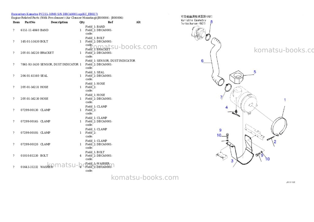 Komatsu PC215-10M0 S/N DBCA0001-up Parts catalog cover Page 2 Komatsu PC215-10M0 S/N DBCA0001-up Parts catalog cover Page 2