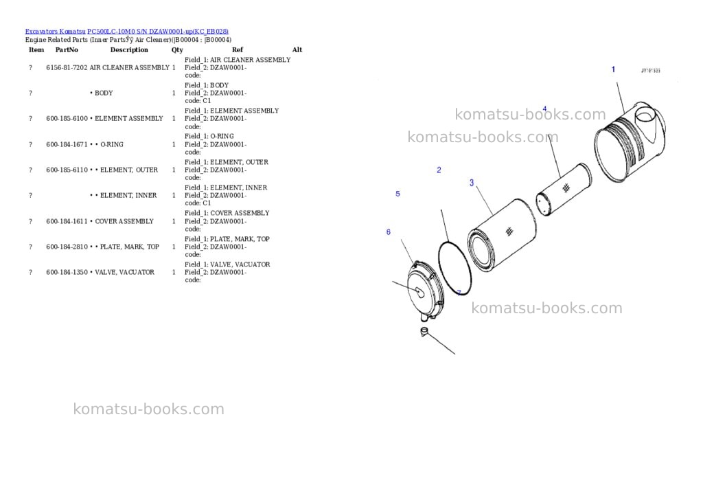 Komatsu PC500LC-10M0 S/N DZAW0001-up Parts catalog cover