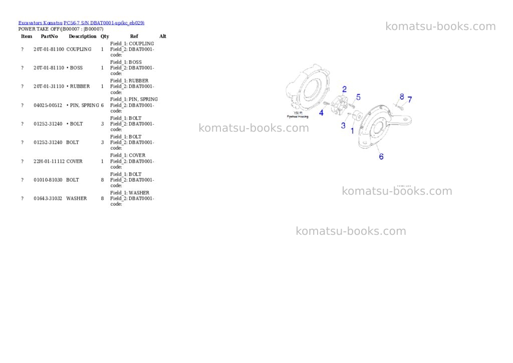 Komatsu PC56-7 S/N DBAT0001-up Parts catalog cover Page 3 Komatsu PC56-7 S/N DBAT0001-up Parts catalog cover Page 3