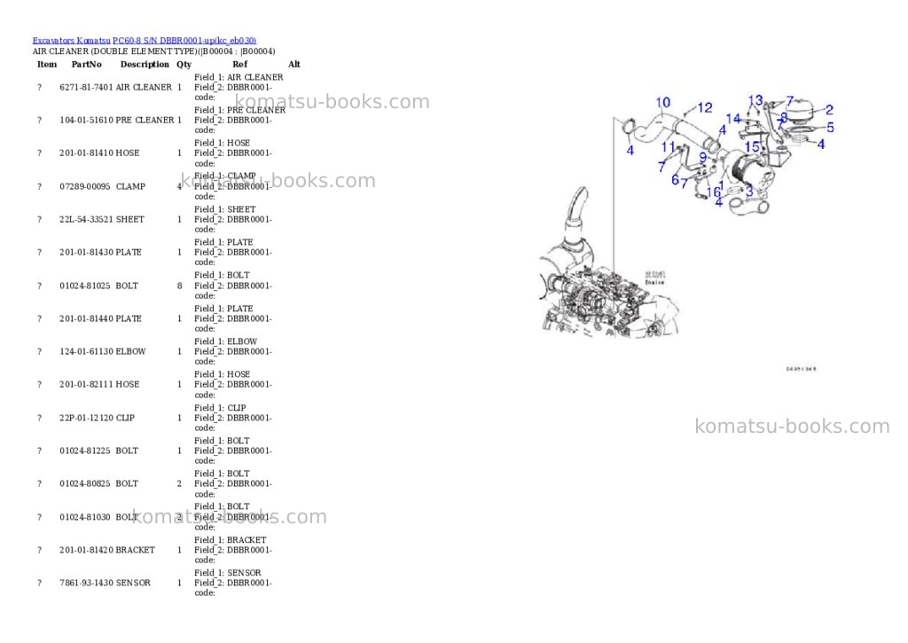 Komatsu PC60-8 S/N DBBR0001-up Parts catalog cover Komatsu PC60-8 S/N DBBR0001-up Parts catalog cover