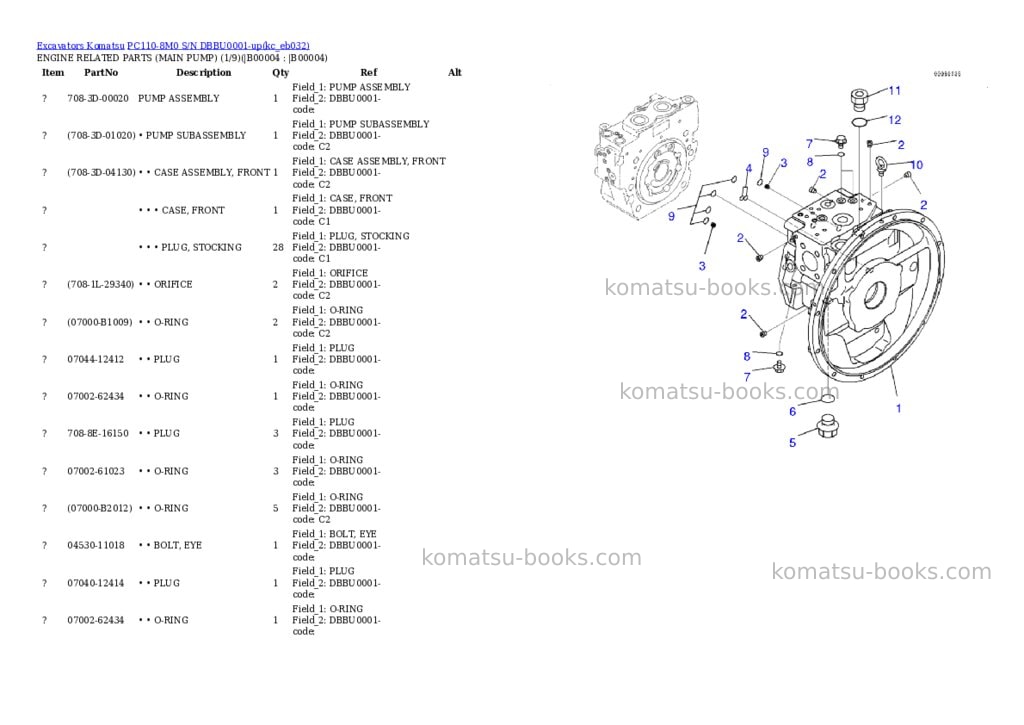 Komatsu PC110-8M0 S/N DBBU0001-up Parts catalog cover Komatsu PC110-8M0 S/N DBBU0001-up Parts catalog cover
