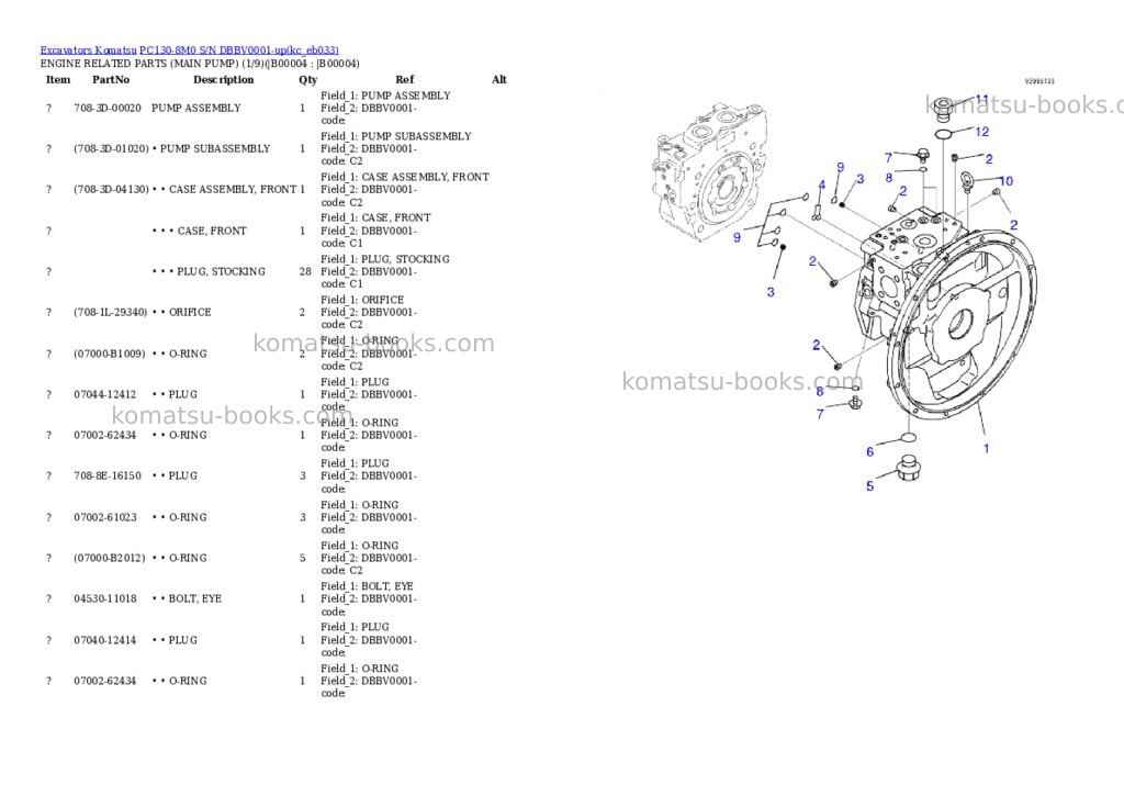 Komatsu PC130-8M0 S/N DBBV0001-up Parts catalog cover