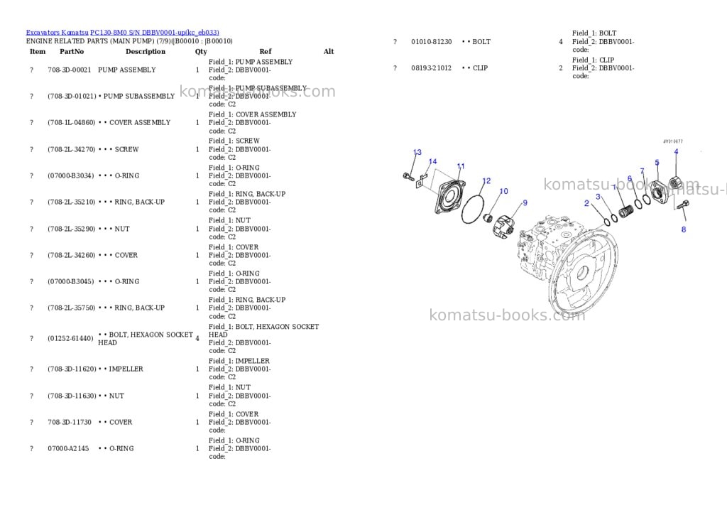 Komatsu PC130-8M0 S/N DBBV0001-up Parts catalog cover Page 7