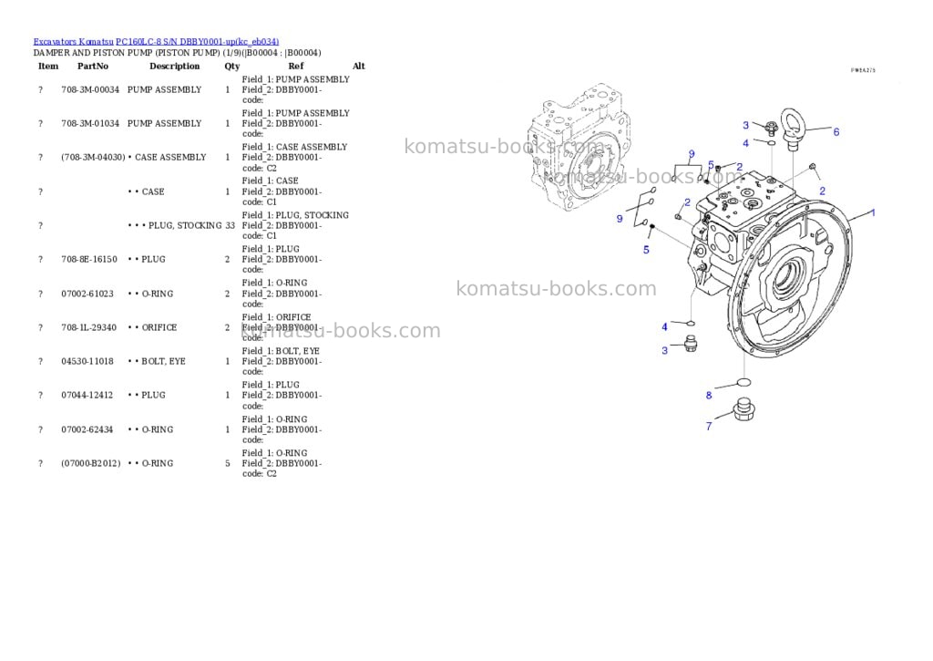 Komatsu PC160LC-8 S/N DBBY0001-up Parts catalog cover Komatsu PC160LC-8 S/N DBBY0001-up Parts catalog cover