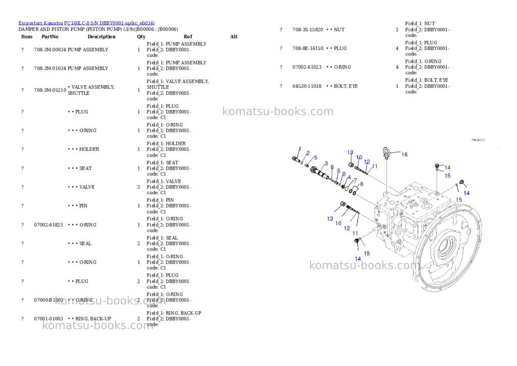 Komatsu PC160LC-8 S/N DBBY0001-up Parts catalog cover Page 3 Komatsu PC160LC-8 S/N DBBY0001-up Parts catalog cover Page 3