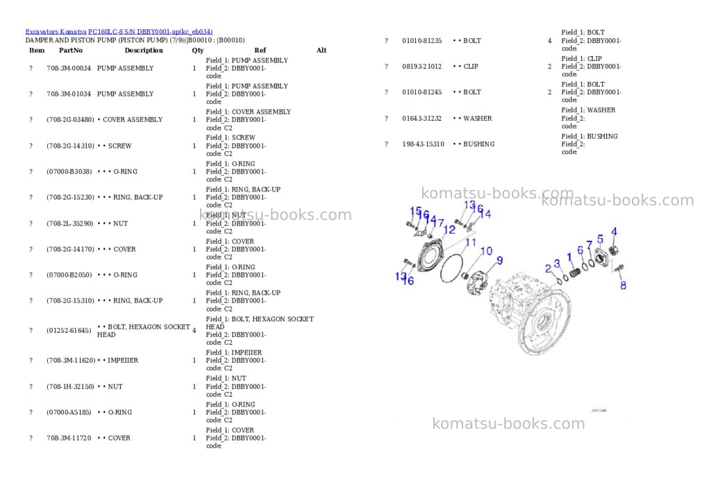 Komatsu PC160LC-8 S/N DBBY0001-up Parts catalog cover Page 7 Komatsu PC160LC-8 S/N DBBY0001-up Parts catalog cover Page 7