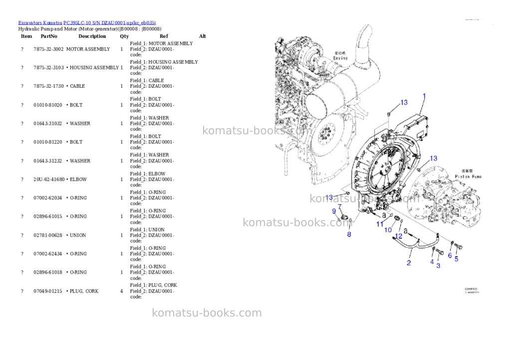 Komatsu PC395LC-10 S/N DZAU0001-up Parts catalog cover Page 3 Komatsu PC395LC-10 S/N DZAU0001-up Parts catalog cover Page 3