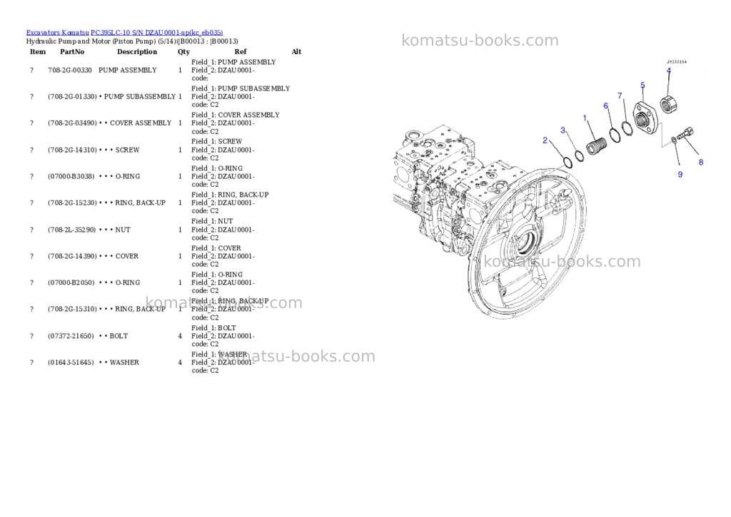 Komatsu PC395LC-10 S/N DZAU0001-up Parts catalog cover Page 8 Komatsu PC395LC-10 S/N DZAU0001-up Parts catalog cover Page 8