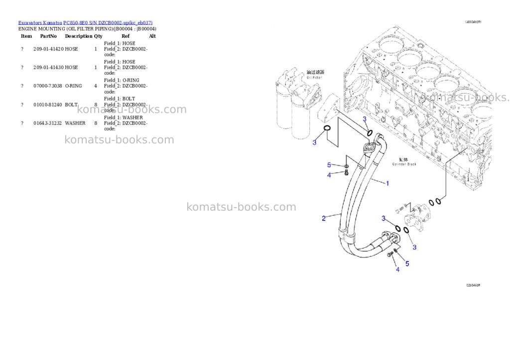 Komatsu PC850-8E0 S/N DZCB0002-up Parts catalog cover Komatsu PC850-8E0 S/N DZCB0002-up Parts catalog cover
