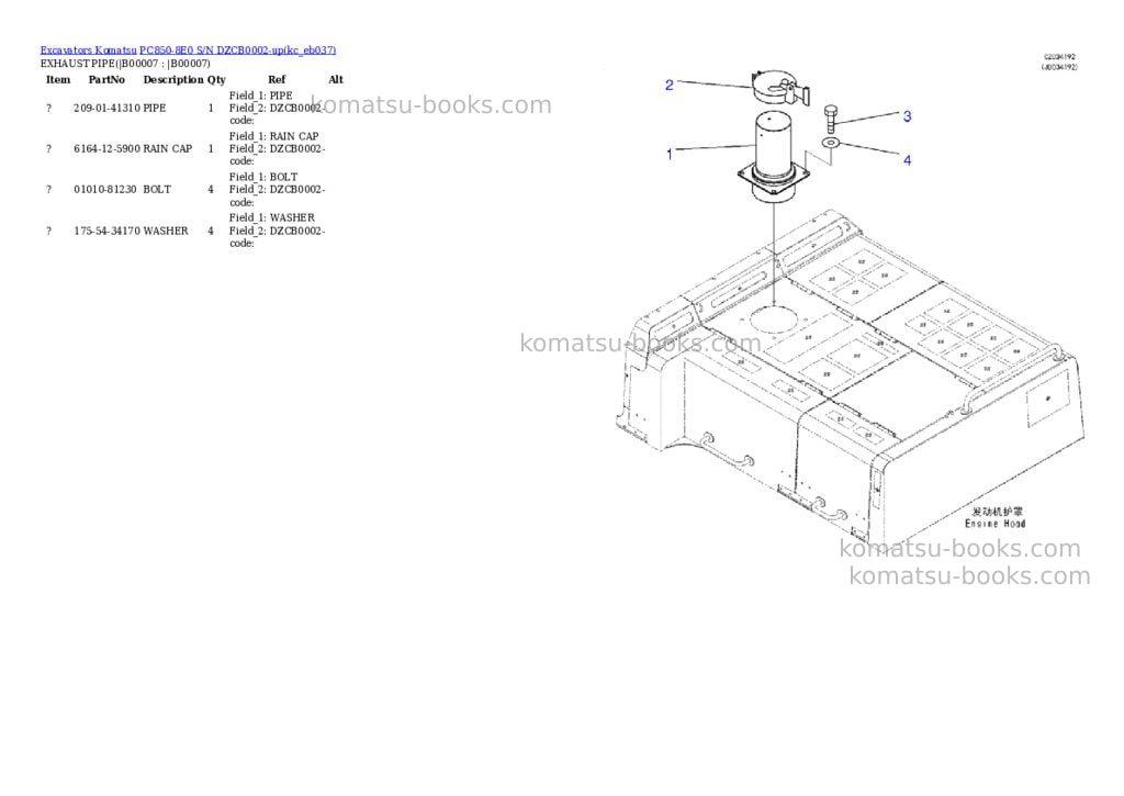 Komatsu PC850-8E0 S/N DZCB0002-up Parts catalog cover Page 4 Komatsu PC850-8E0 S/N DZCB0002-up Parts catalog cover Page 4
