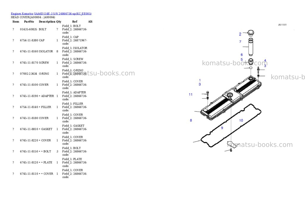 Komatsu saa6d114e-3 s/n 26866736-up Parts catalog cover