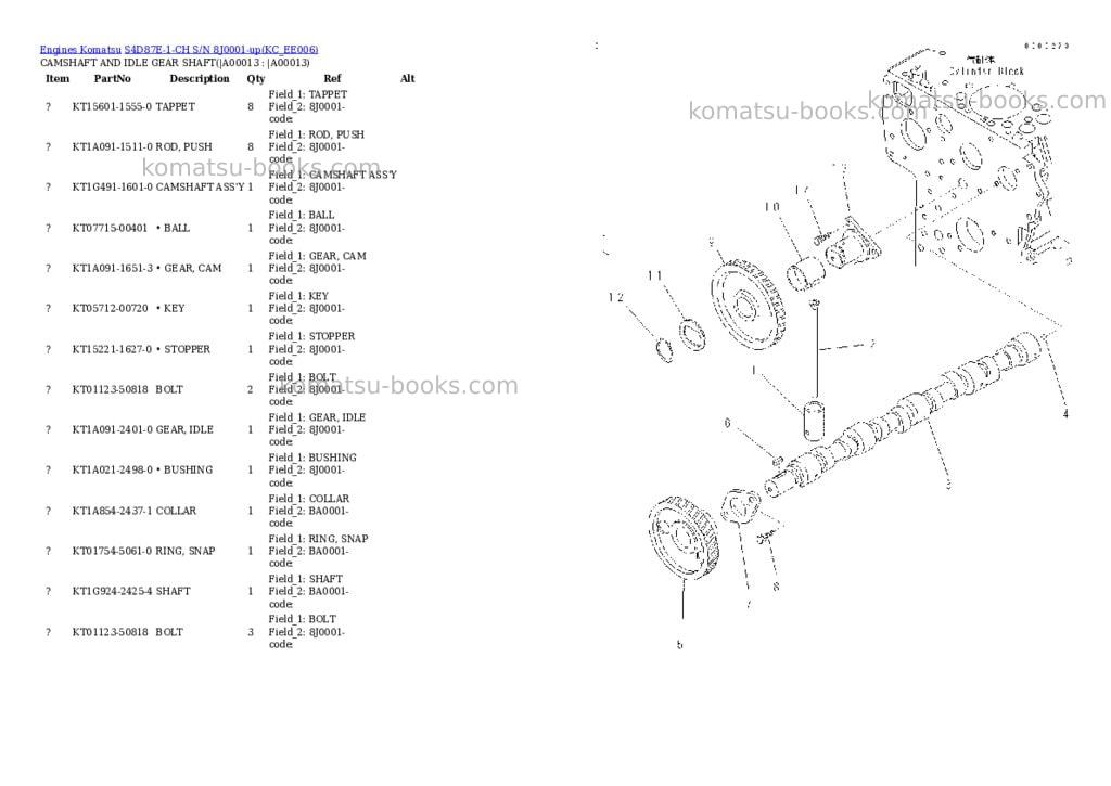 Komatsu S4D87E-1-CH S/N 8J0001-up Parts catalog cover Page 10