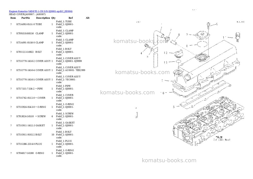 Komatsu S4D87E-1-CH S/N 8J0001-up Parts catalog cover Page 4
