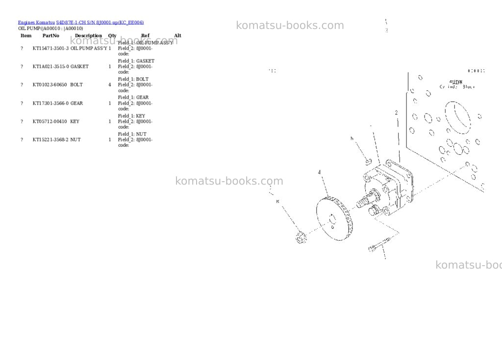 Komatsu S4D87E-1-CH S/N 8J0001-up Parts catalog cover Page 7